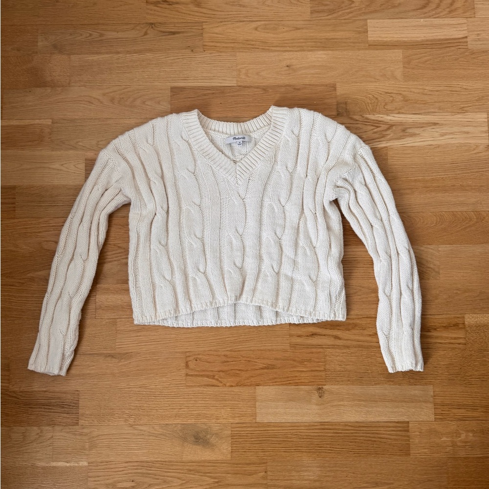 Madewell V-Neck Cable Knit Sweater - Cream